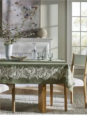 Target Green Tablecloth with White Botanical Border